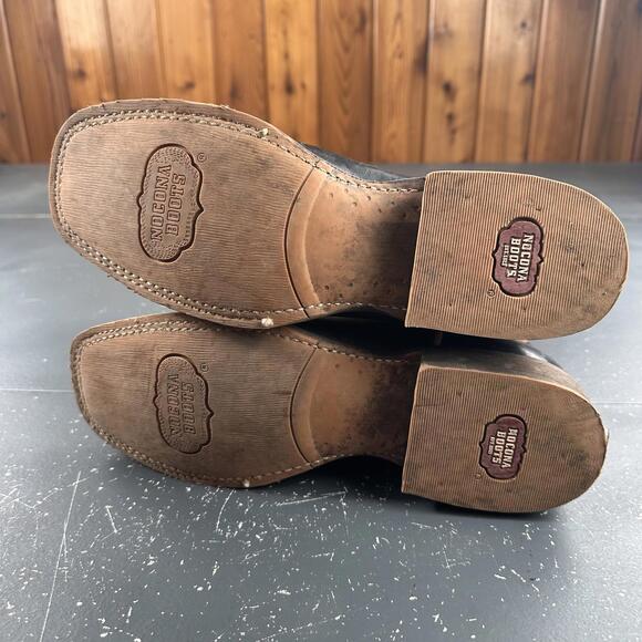 Nocona Western Boots Mens 9D Black Cowboy Leather Orange Red Feather Embroidery - Picture 7 of 9